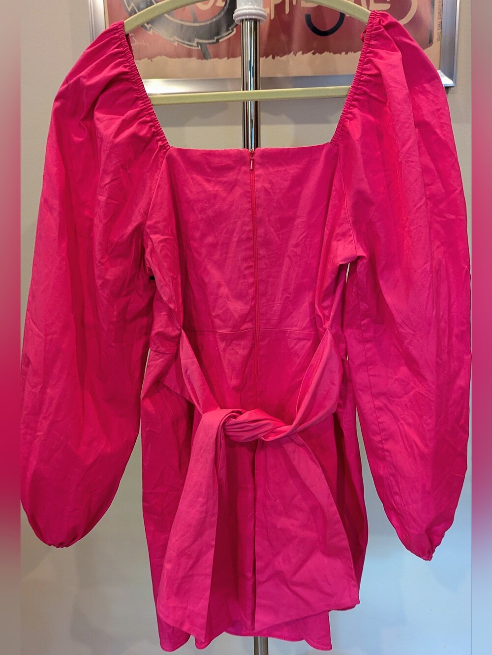 $20 River Island Size 12 NWT Pink Puff Sleeve Square Neck Mini Dress - Picture 2 of 4